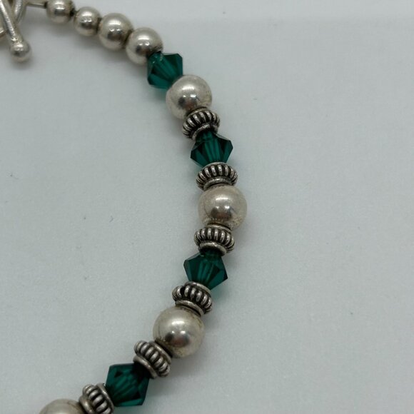 Artisan Sterling Silver Bracelet Green Crystal Bead Toggle Clasp 6.5" 10 grams - Picture 6 of 15
